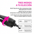 Selector del cepillo de aire caliente con información de sus modos en español